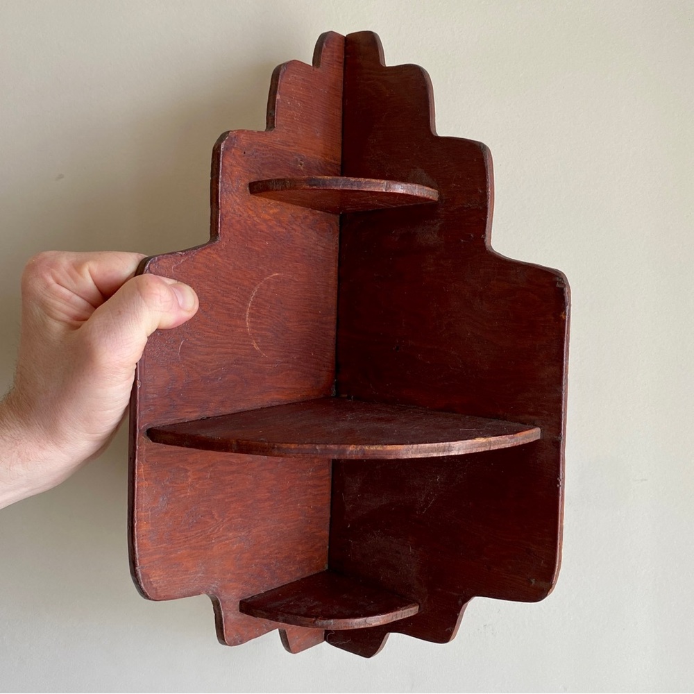 Vintage Wooden Corner Wall Shelf 3 Tier